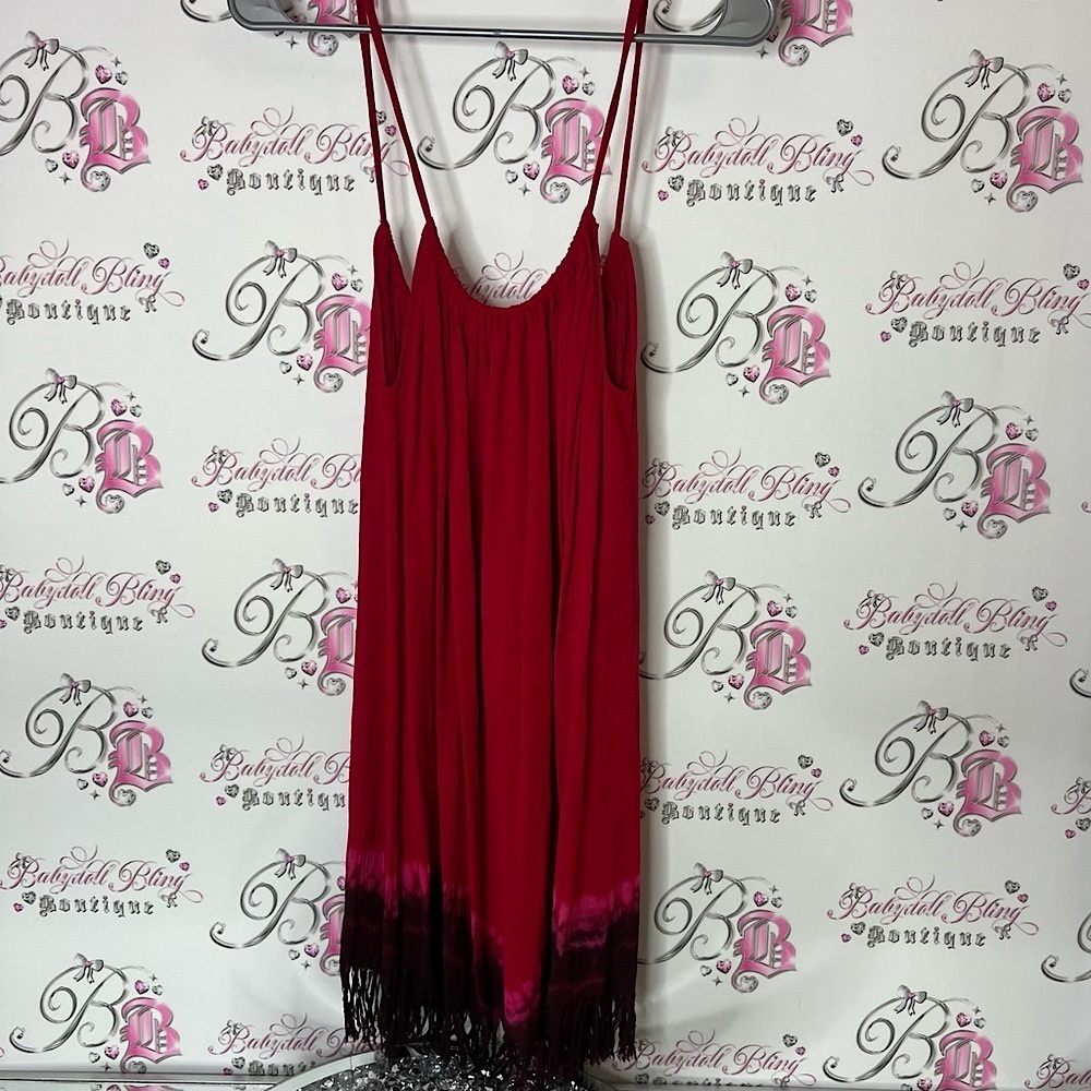 Dress beach coverup tie dye one size fits all Red and Black Ombre Fringe bow